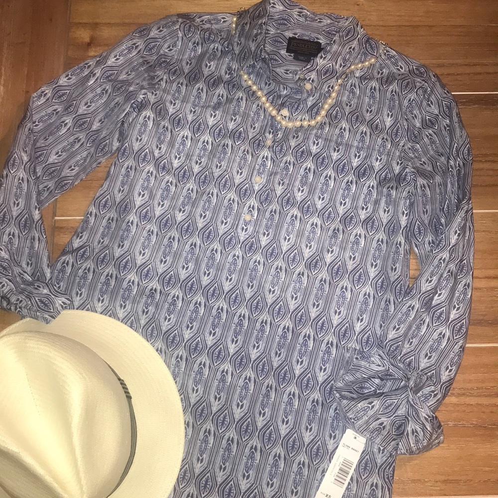 Pendleton Light Blue Geometric Blouse - image 2